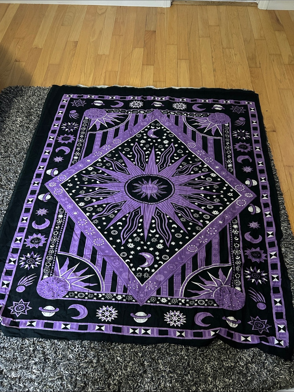 Purple Sun and Moon Wall Tapestry Throw - Black and Purple